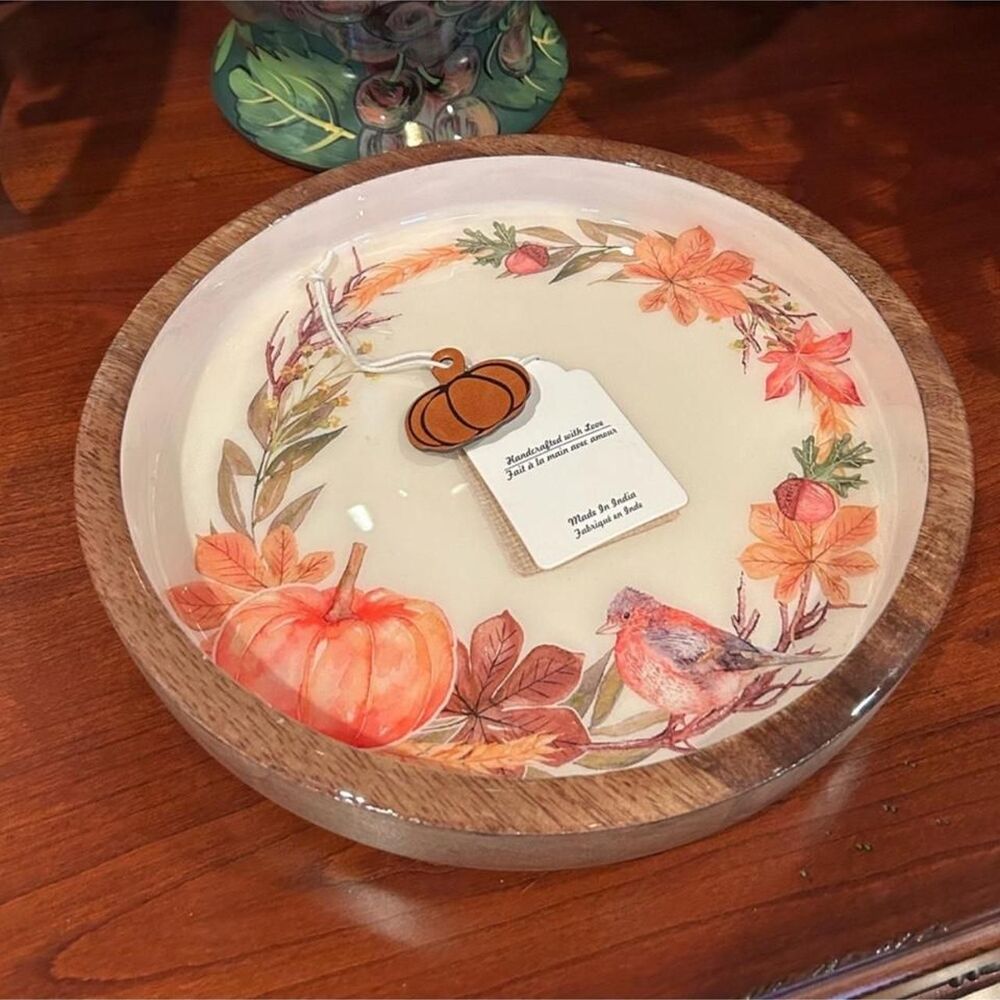 NWT Pumpkin Autumn Harvest Decorative Wooden Serving Dish Tray